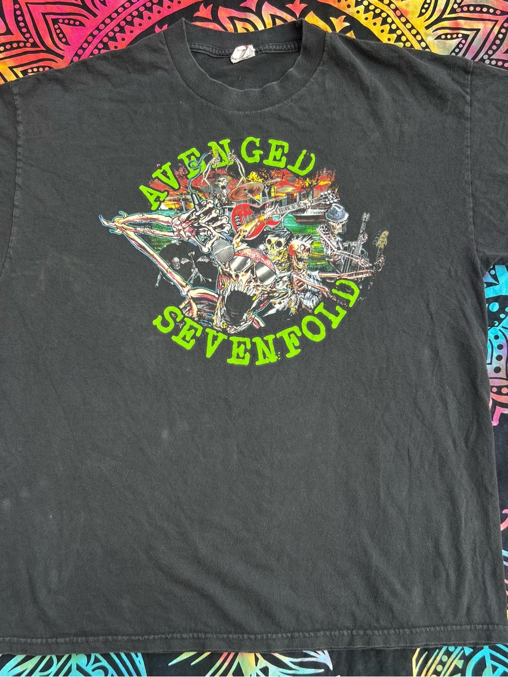 Alstyle Black Tee with Neon Green Avenged Sevenfold Graphic